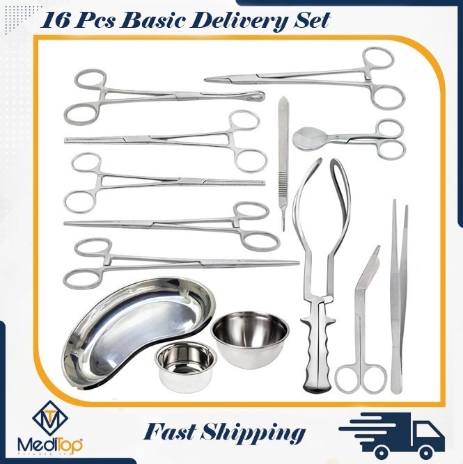 16 Pcs Basic Delivery Set Stainless Gynecology Surgical Instruments German Grade