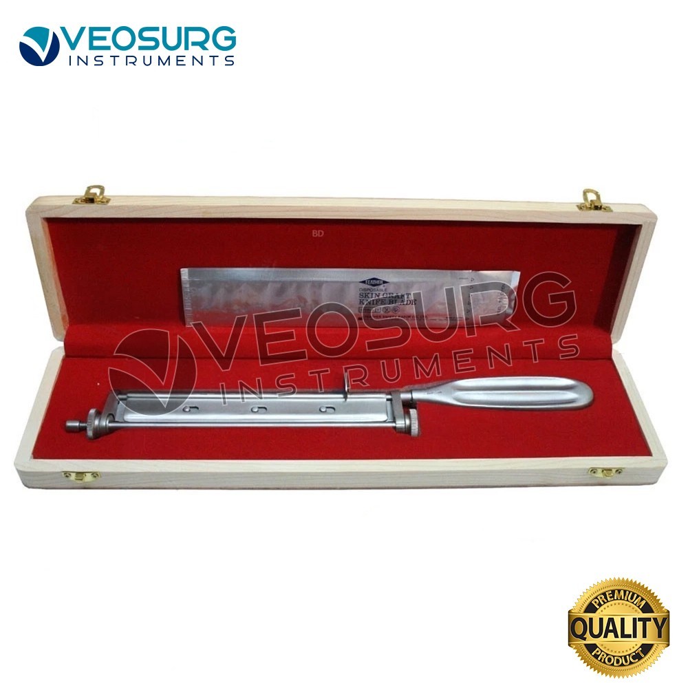 Skin Graft Knife Handle with 5 Dermatome Skin Blades and Wooden Box High Quality
