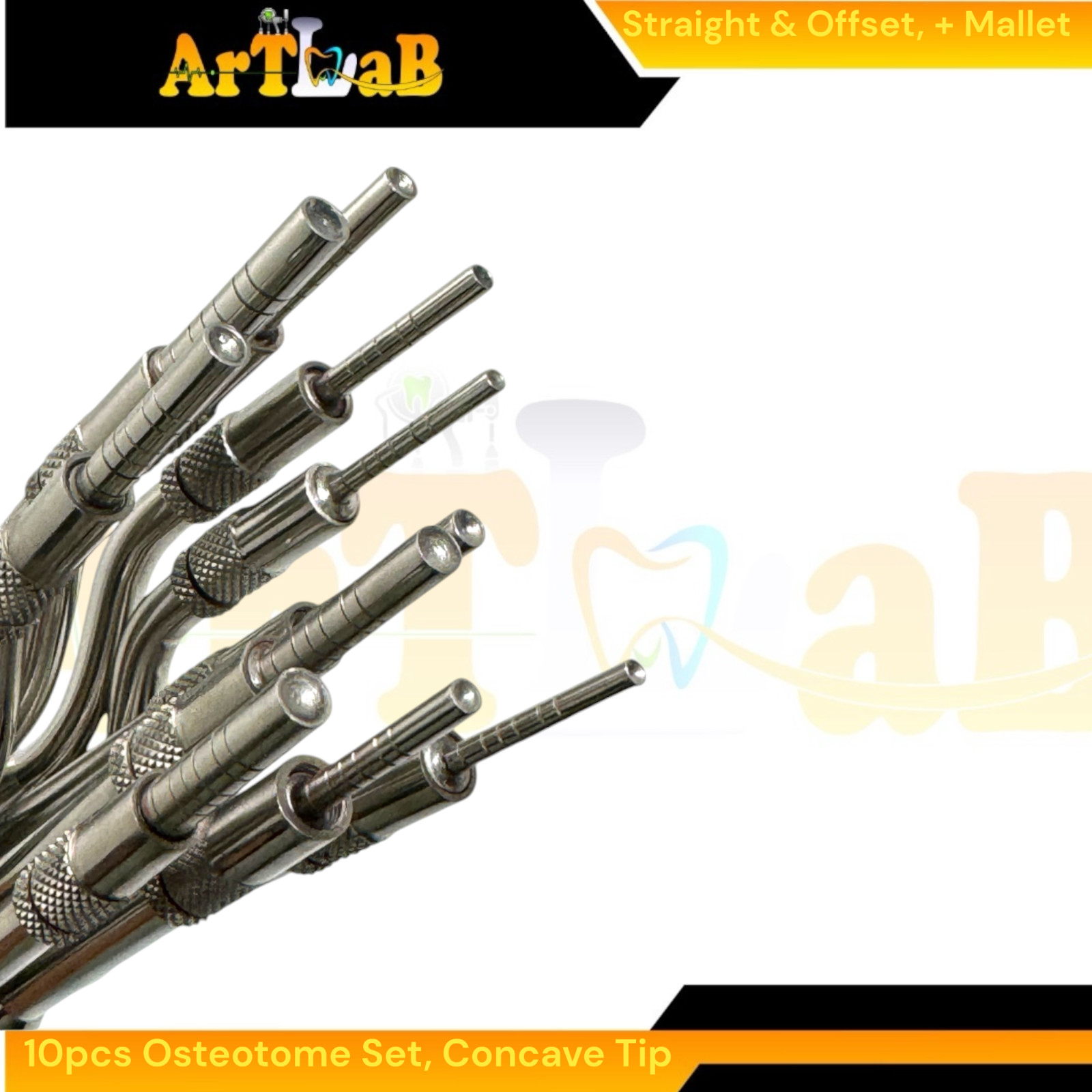 Implant Graft Concave Osteotome Kit of 10pcs with Hammer & Storage Case