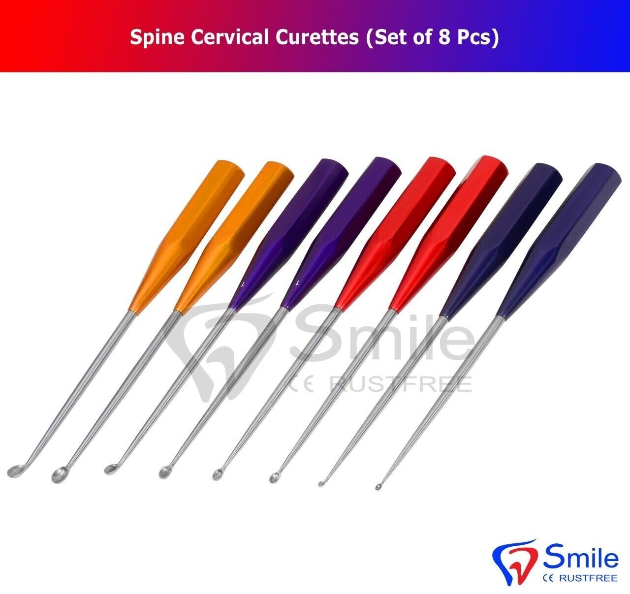 8 pcs Bone Cervical Curettes Spine Orthopedics Spine Instruments FDA Quality USA