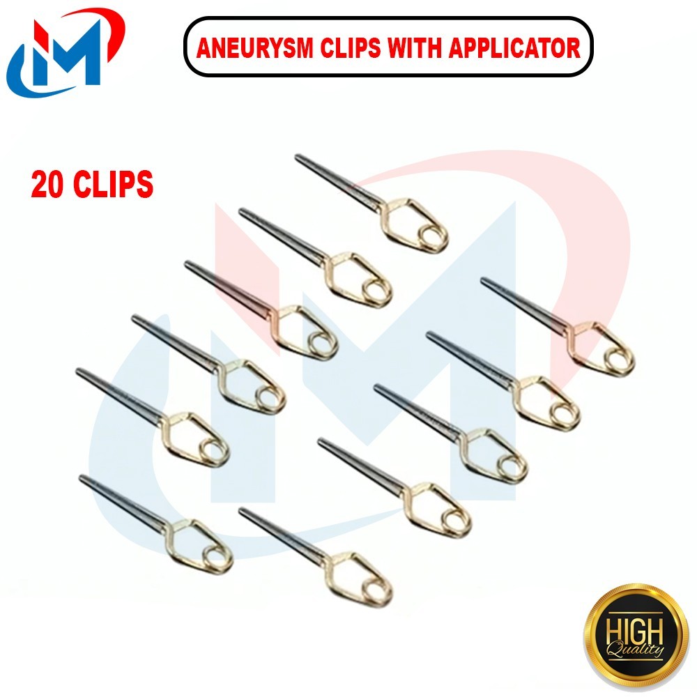 20 Aneurysm Clips & 1 Applicator for Neurosurgery Surgical Instruments