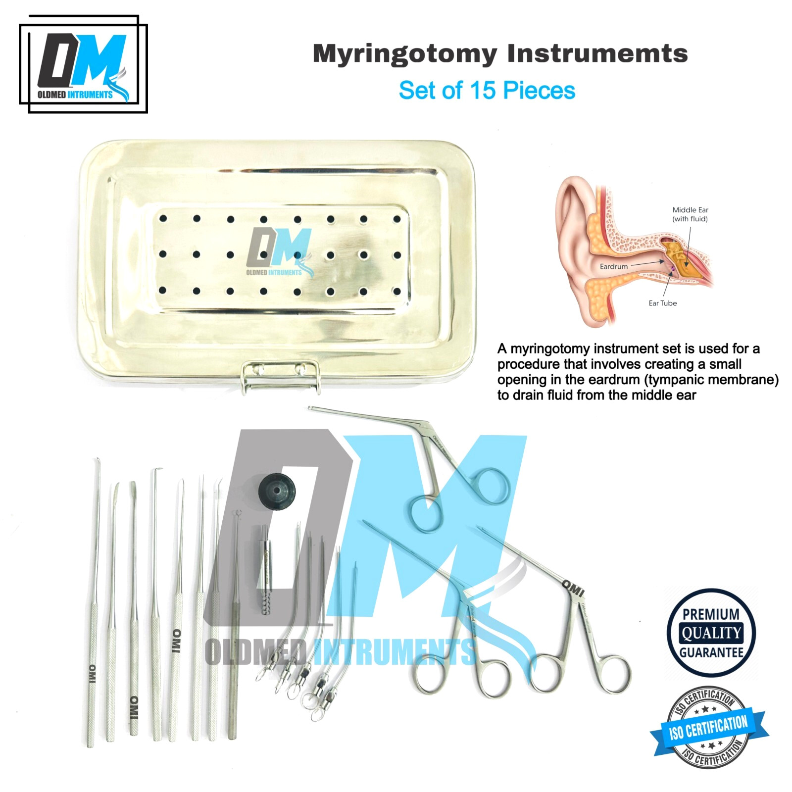 Myringotomy Instruments Set Of 15 Instruments For ENT Myringoplasty Surgical A+