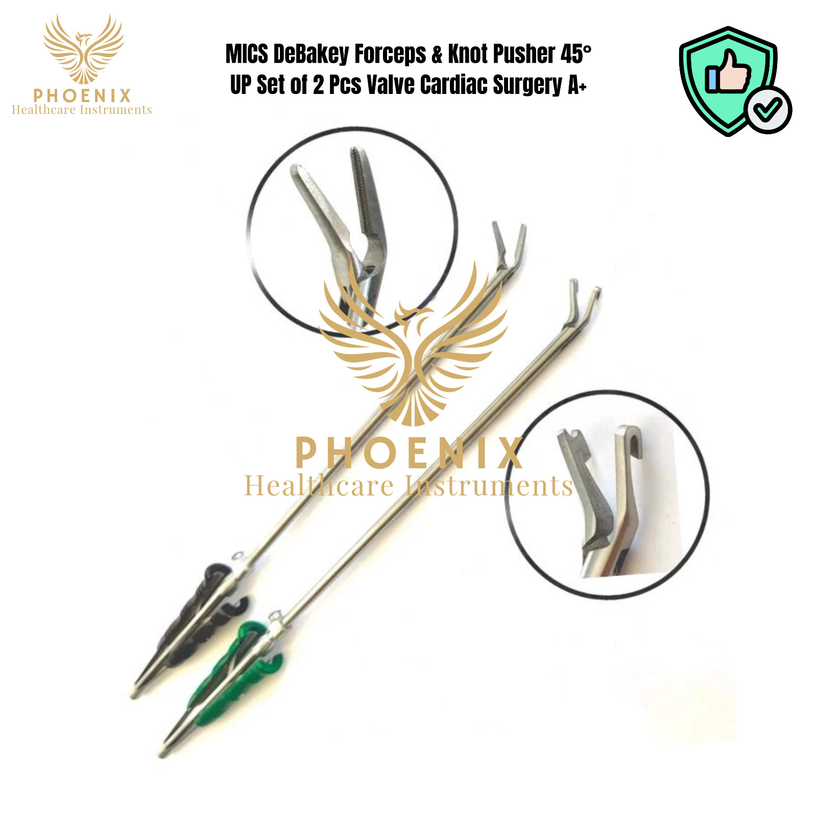 MICS DeBakey Forceps & Knot Pusher 45° UP Set of 2 Pcs Valve Cardiac Surgery A+