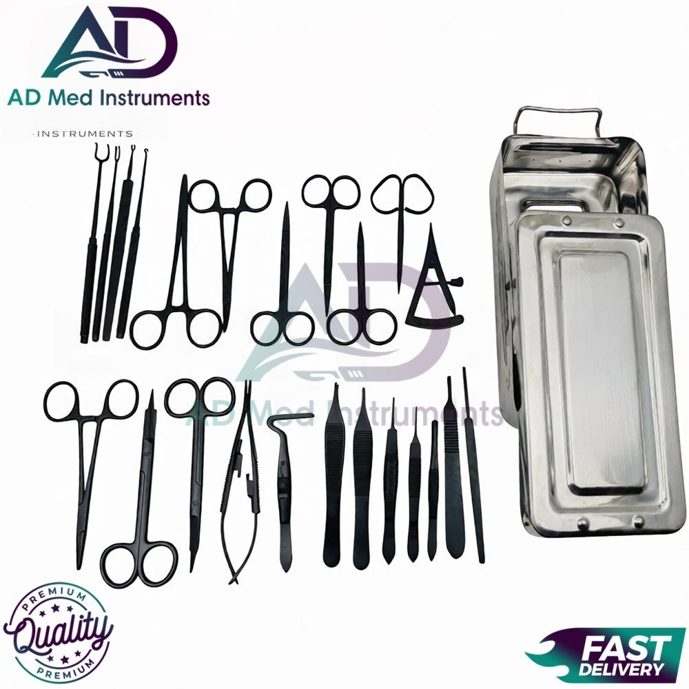 Blepharoplasty Instruments Set – Black | Plastic & Eye Surgery Kit with Box