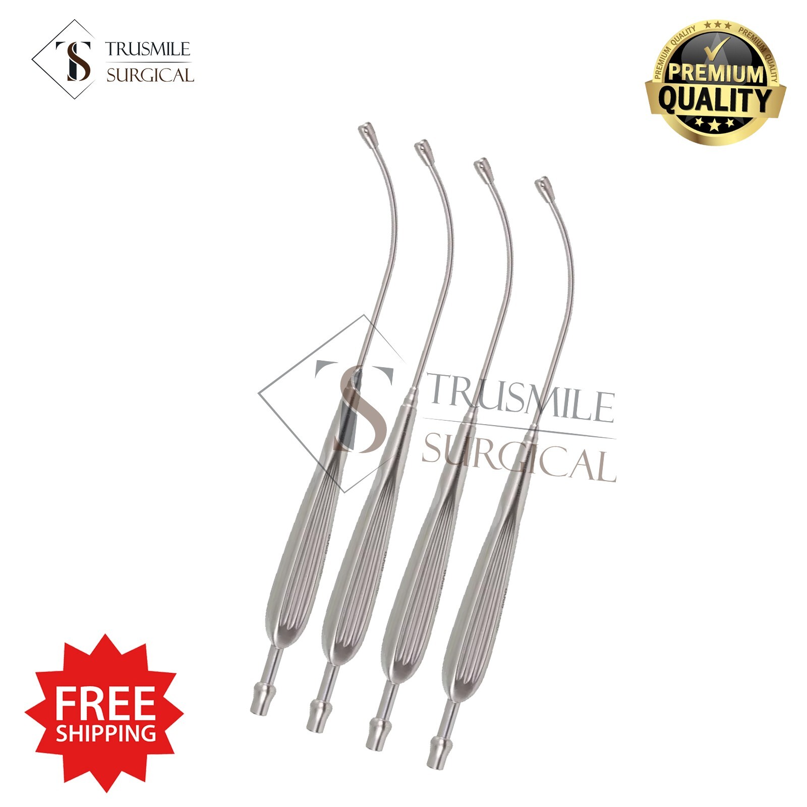 4pcs Chrome Andrews-Pynchon Suction Tube 9.1/2″ Curved Delicate Removable Tip
