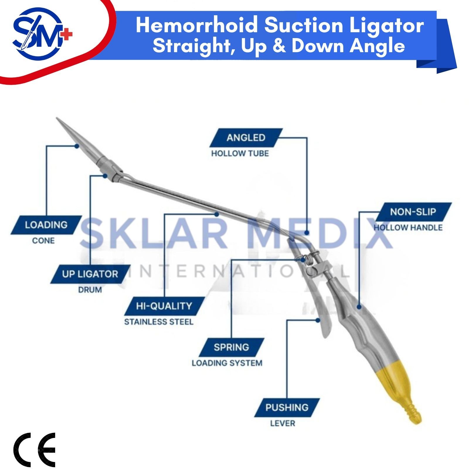 Hemorrhoid Suction Ligator Straight Up Down & 100 Latex Band Surgical Instrument