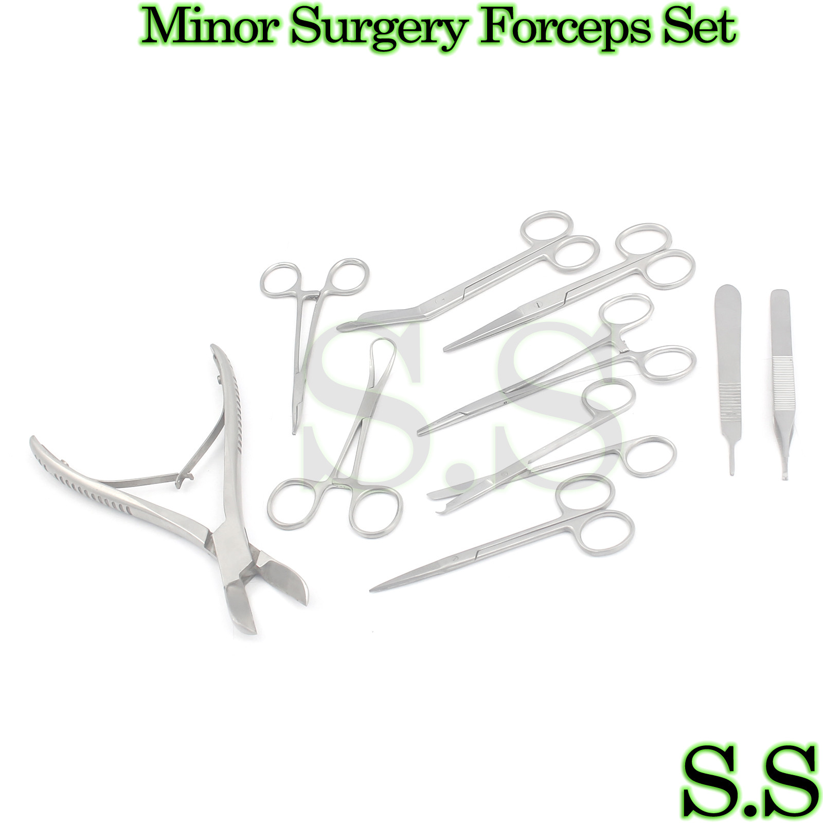 10 INSTRUMENTS MINOR SURGERY SET KIT FORCEPS WITH LISTON BONE CUTTER S.S-602