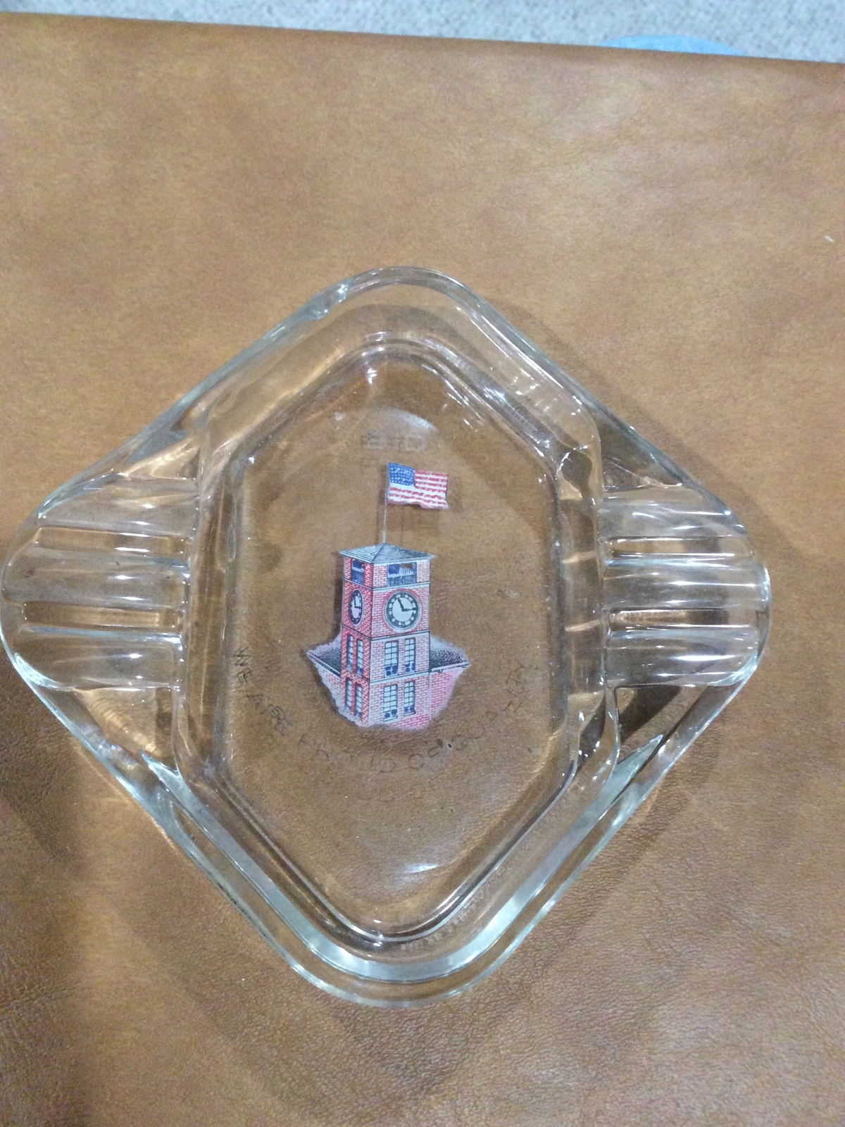 VINTAGE GLASS ASHTRAY OF BECTON DICKINSON AND COMPANY. RUTHERFORD, N.J.
