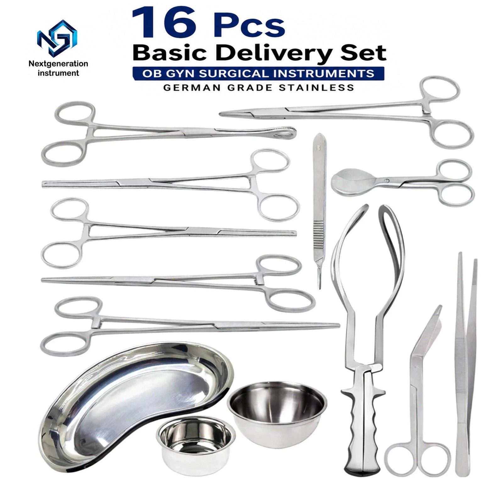 16 Pcs Basic Delivery Set OB GYN Surgical Instruments German Grade Stainless Set