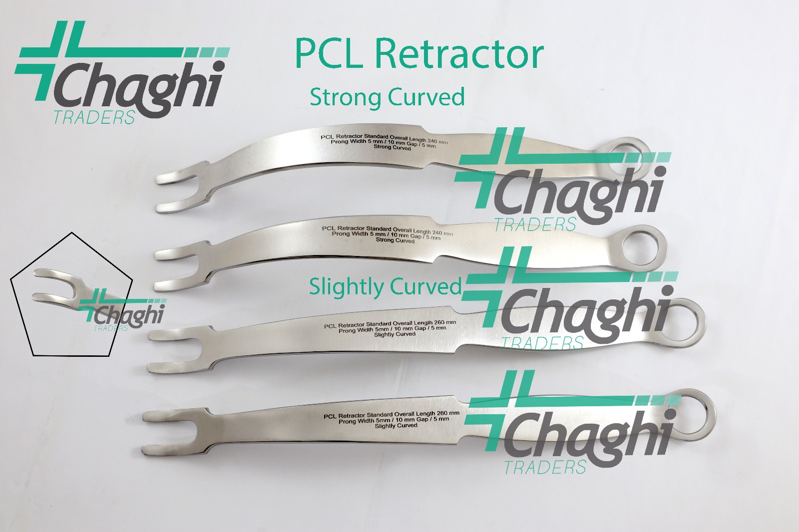 PCL Retractor Strong Slightly Curved 4PCs Set Surgical Instruments Chaghi Trader