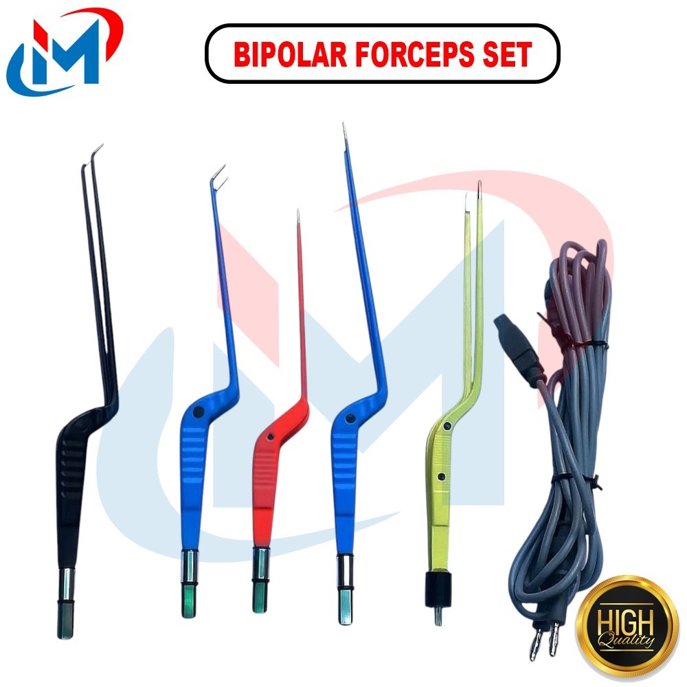 Bipolar Forceps set 5 Piece Non Stick with Reusable Cort 1mm Tip 1.50 Tip