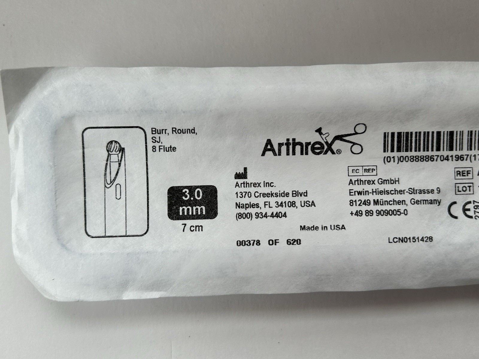 Arthrex Shaver Burr/Blade Round, SJ, 8 Flute, 3.0 mm IN DATE