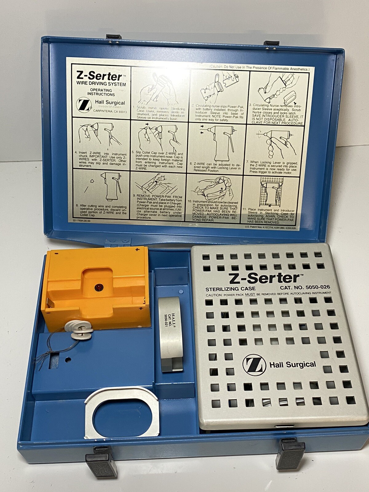ZIMMER HALL 5050-20 Z-Serter Wire Driving System w/ 5050-026 Sterilizing Case