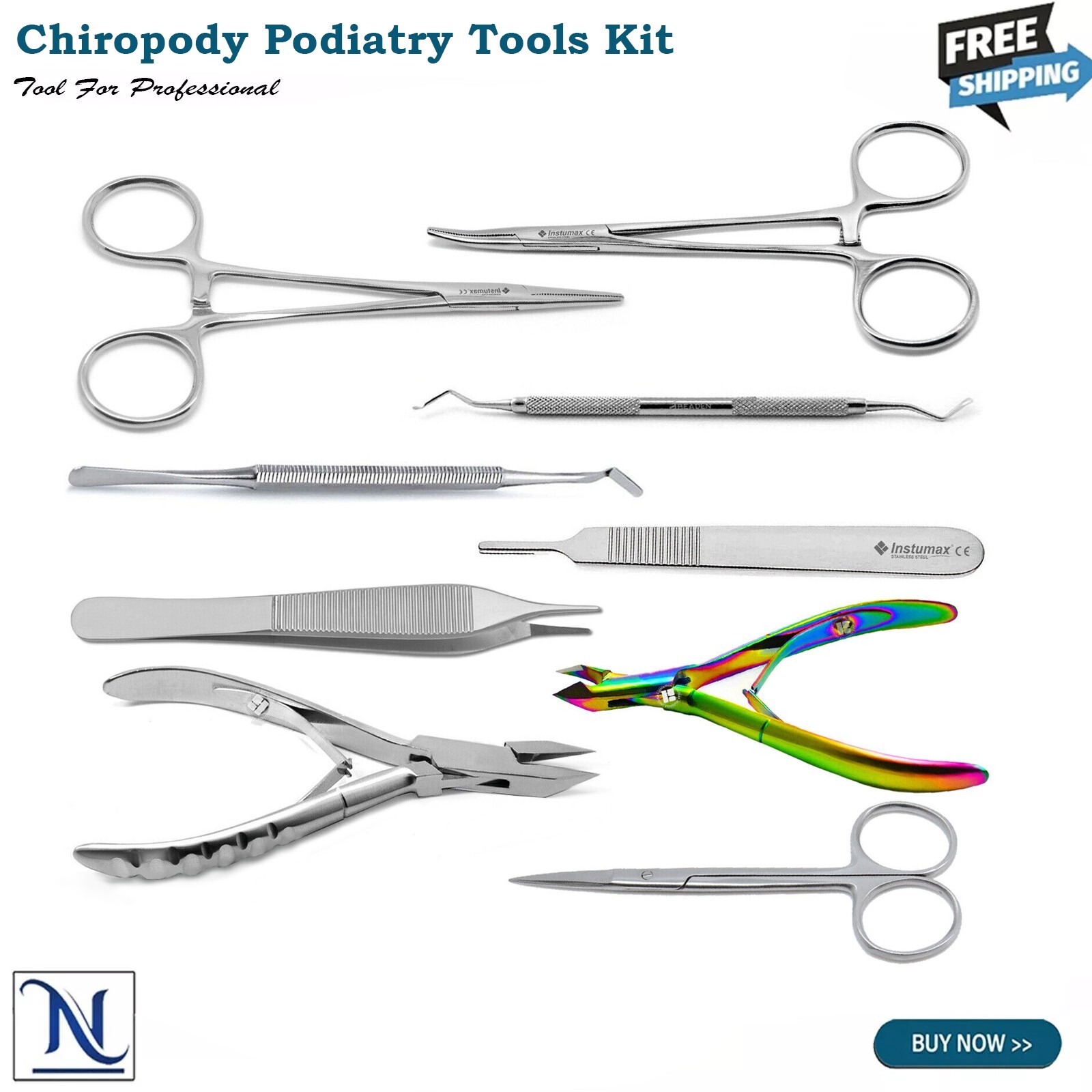 9Pcs Podiatry Toenail Removal Set Scissors Cutter German Grade Instruments Kit