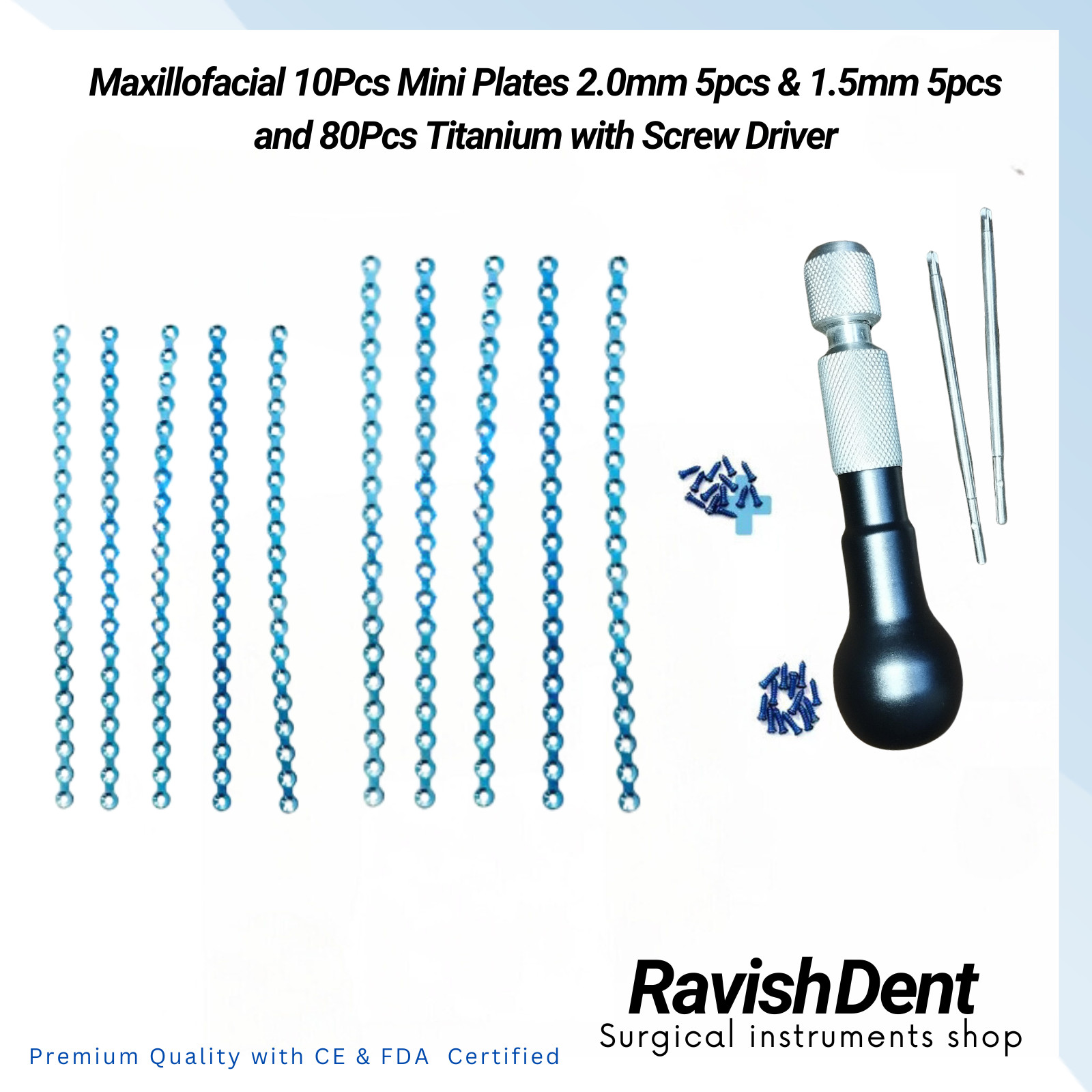 Maxillofacial Mini Straight Plates 5pcs 2.0mm 5pcs 1.5mm Titanium 80pcs Screw DR