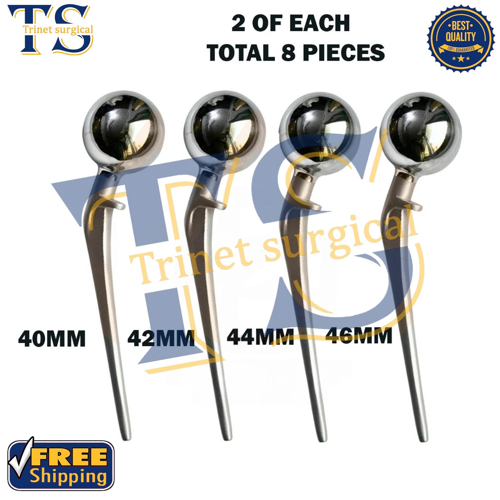 Lazcano Hip Prosthesis 40, 42, 44, 46mm Size 2 PCS Each Orthopedic Instruments
