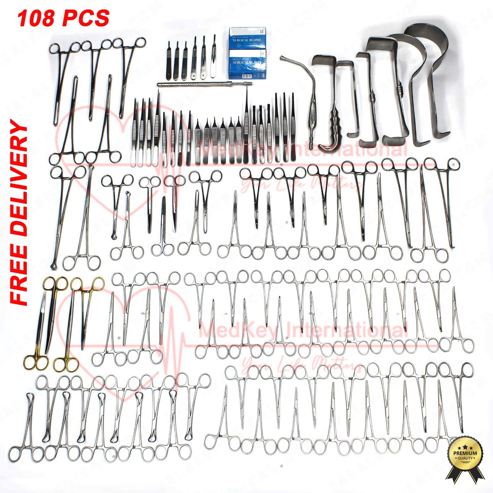 Basic Laparotomy Instruments Set Medical Surgical Abdominal 108-Pcs Surgery Kit