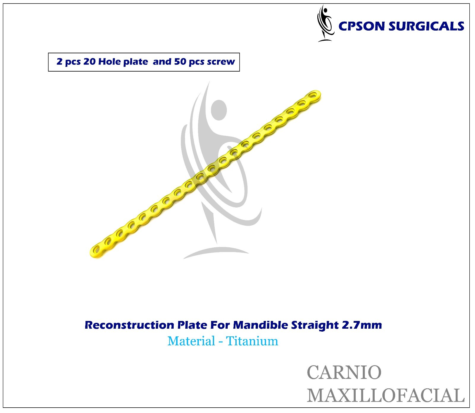 Titanium Reconstruction Plate for Mandible Straight 2.7mm and 50 pcs screw