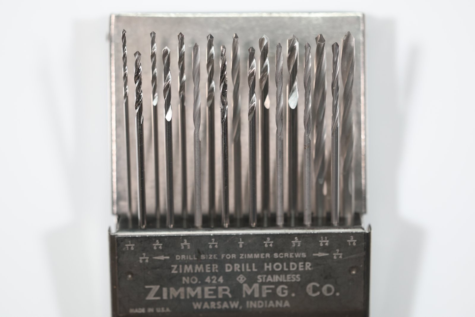 Zimmer Drill Bit Set, 17 Drill Bits With Zimmer Drill Bit Holder #424, 5-3/8in