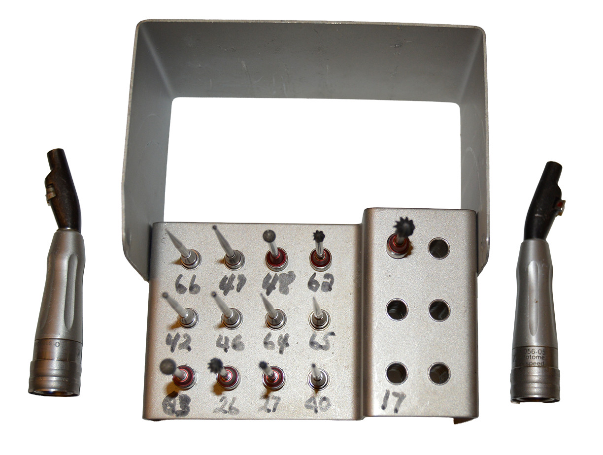 Zimmer Amsco Hall Ototome Bur Rack 5056-07 w/ two 5056-05 Hi Speed Attachments