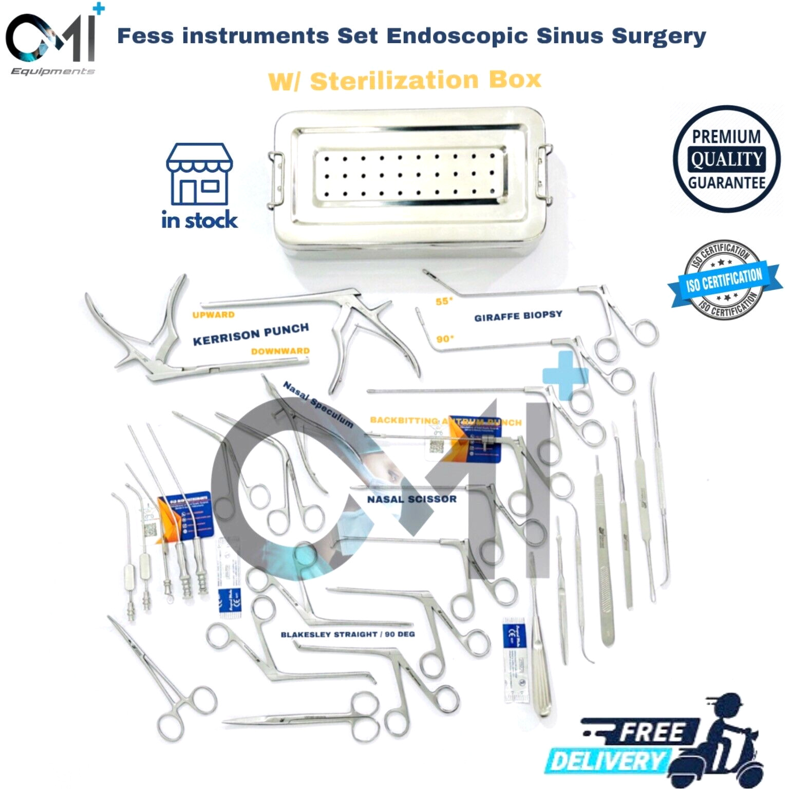 Fess Instruments Set Endoscopic Sinus Surgery A+German Steel ENT Instruments Set