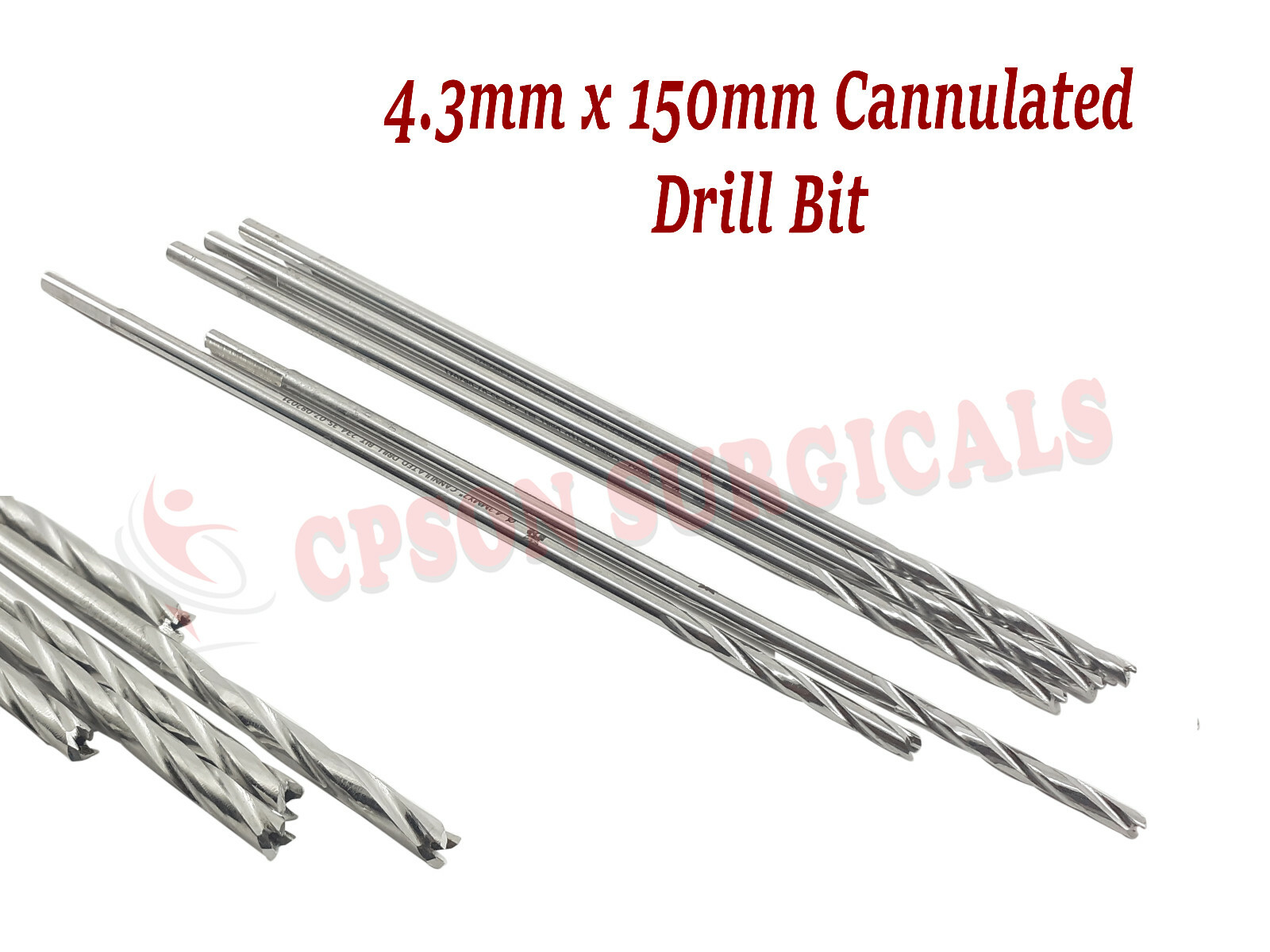 Orthopedic Cannulated Drill Bit 4.3mm x 150mm Lot of 5 pcs SS