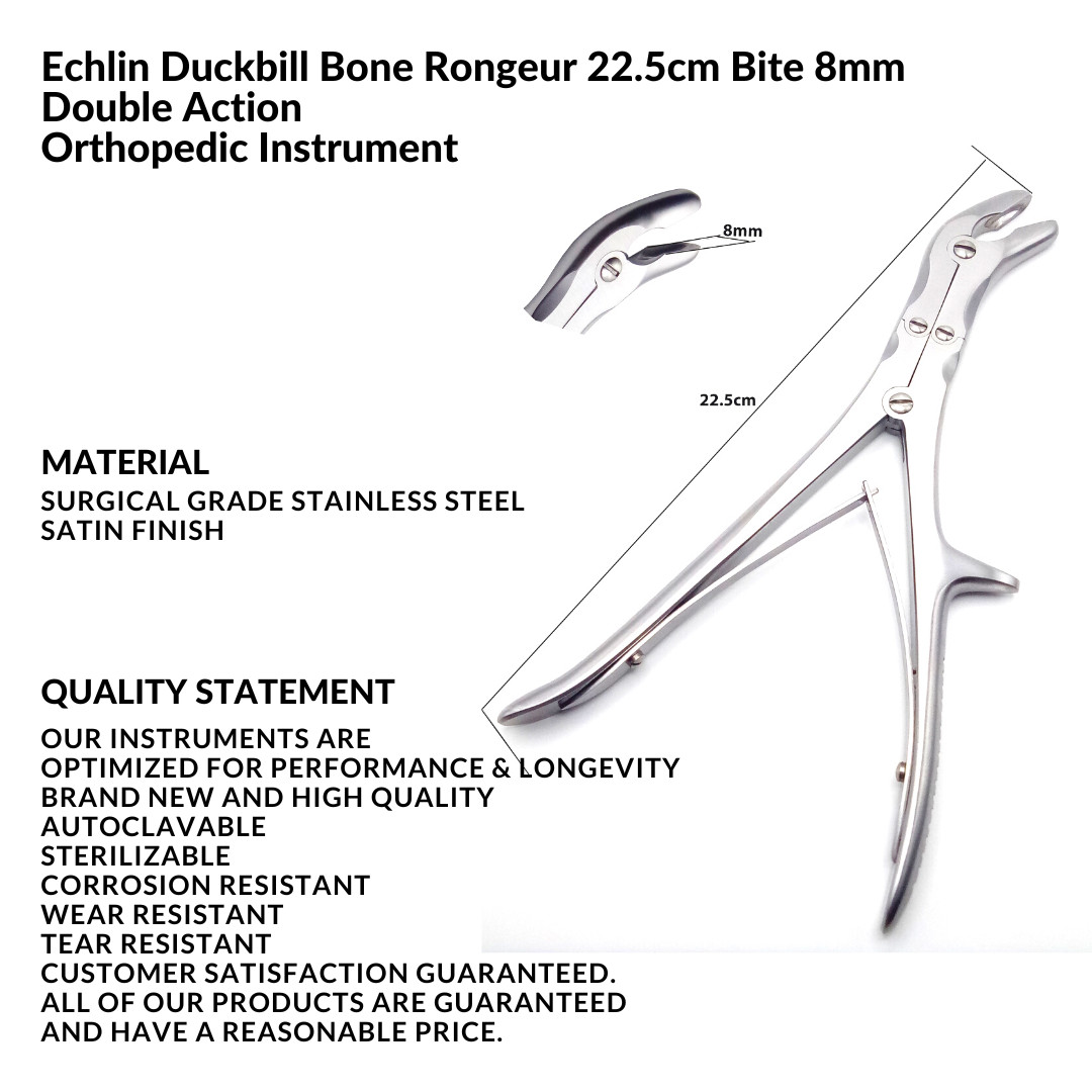 2 Echlin Duckbill Bone Rongeur 22.5cm Bite 8mm STR & CUR Orthopedic Instruments