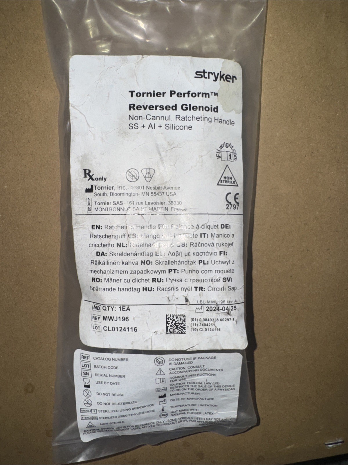 STRYKER/ TORNIER PERFORM MWJ196. Non-cannulated ratcheting screwdriver handle.