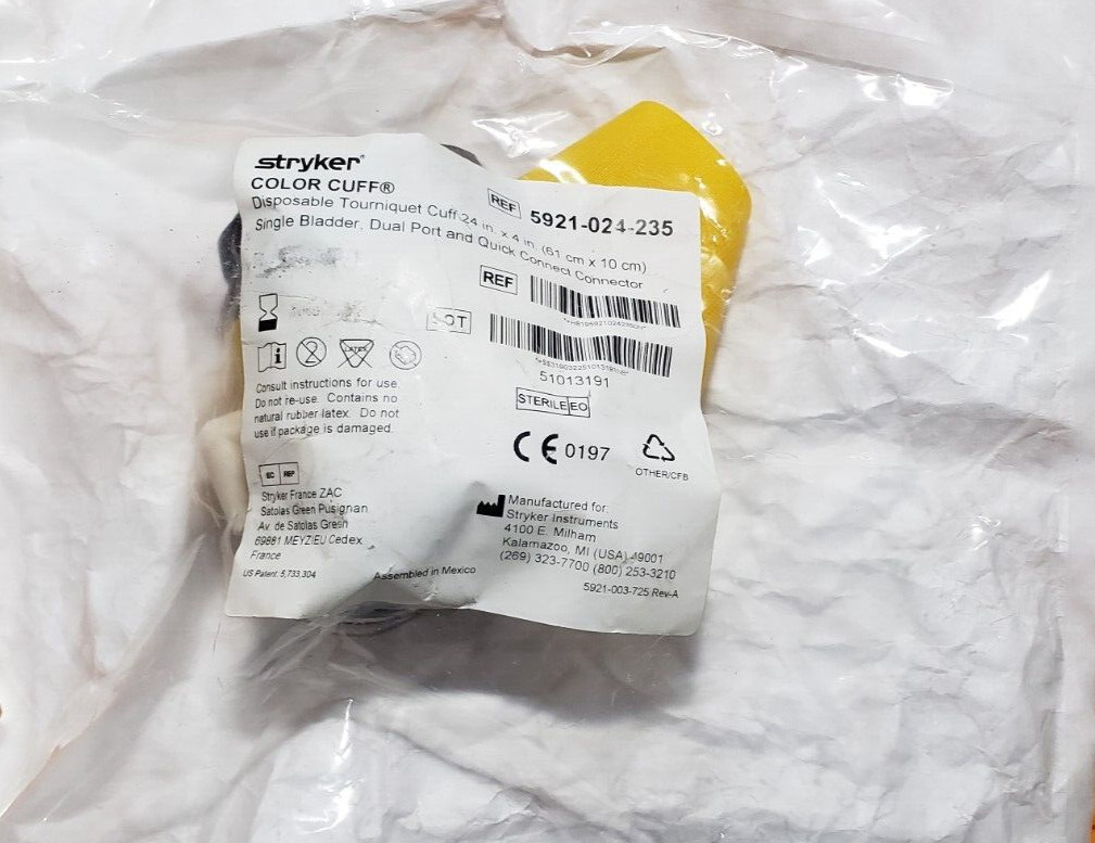 Stryker 5921-024-235 Orthopedic Tourniquet Cuff Dual Port 24″x 4″ Quick Connect