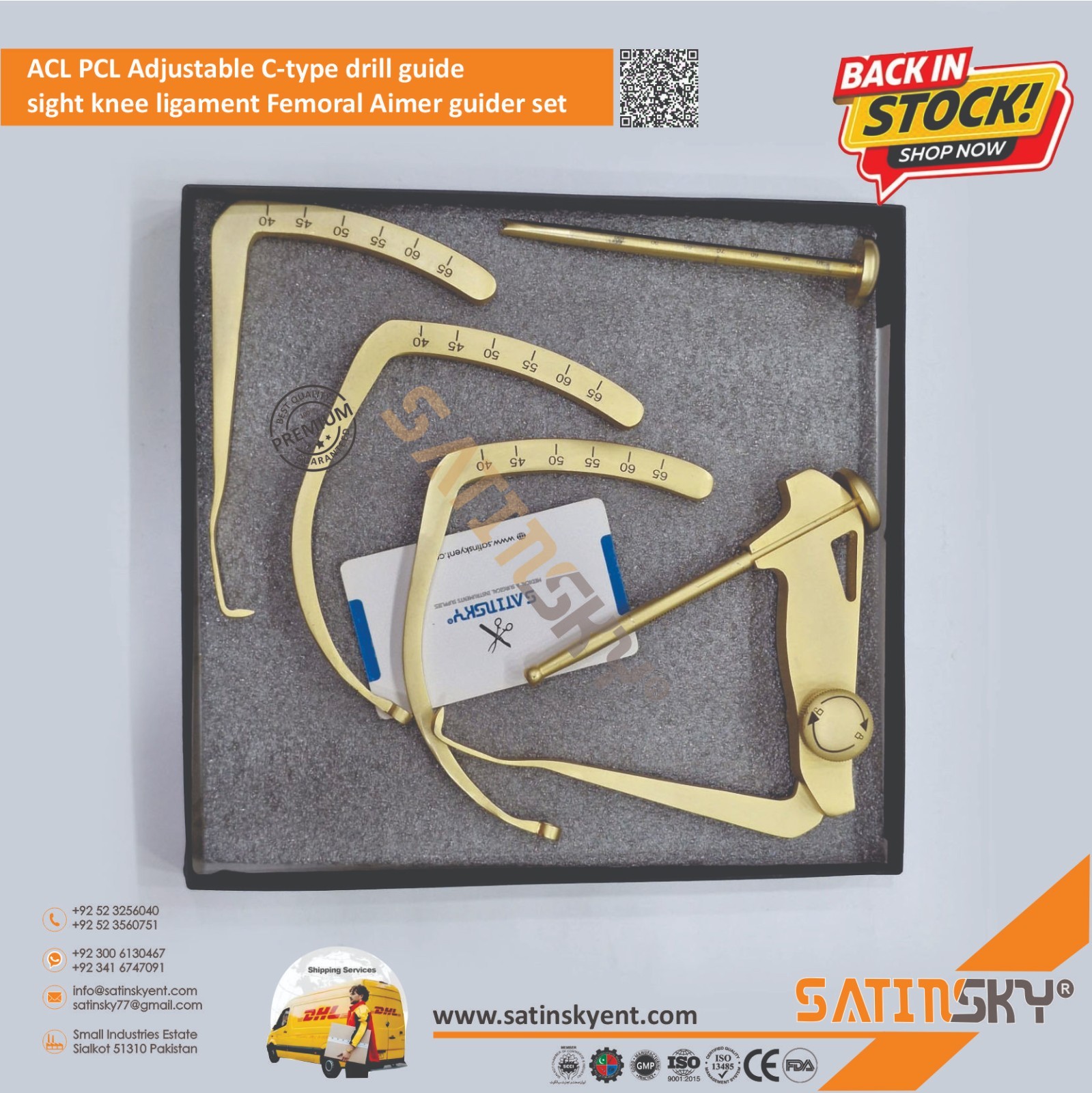 ACL PCL Adjustable C-Type Drill Guide Sight Knee Ligament Femoral Aimer Set of 7
