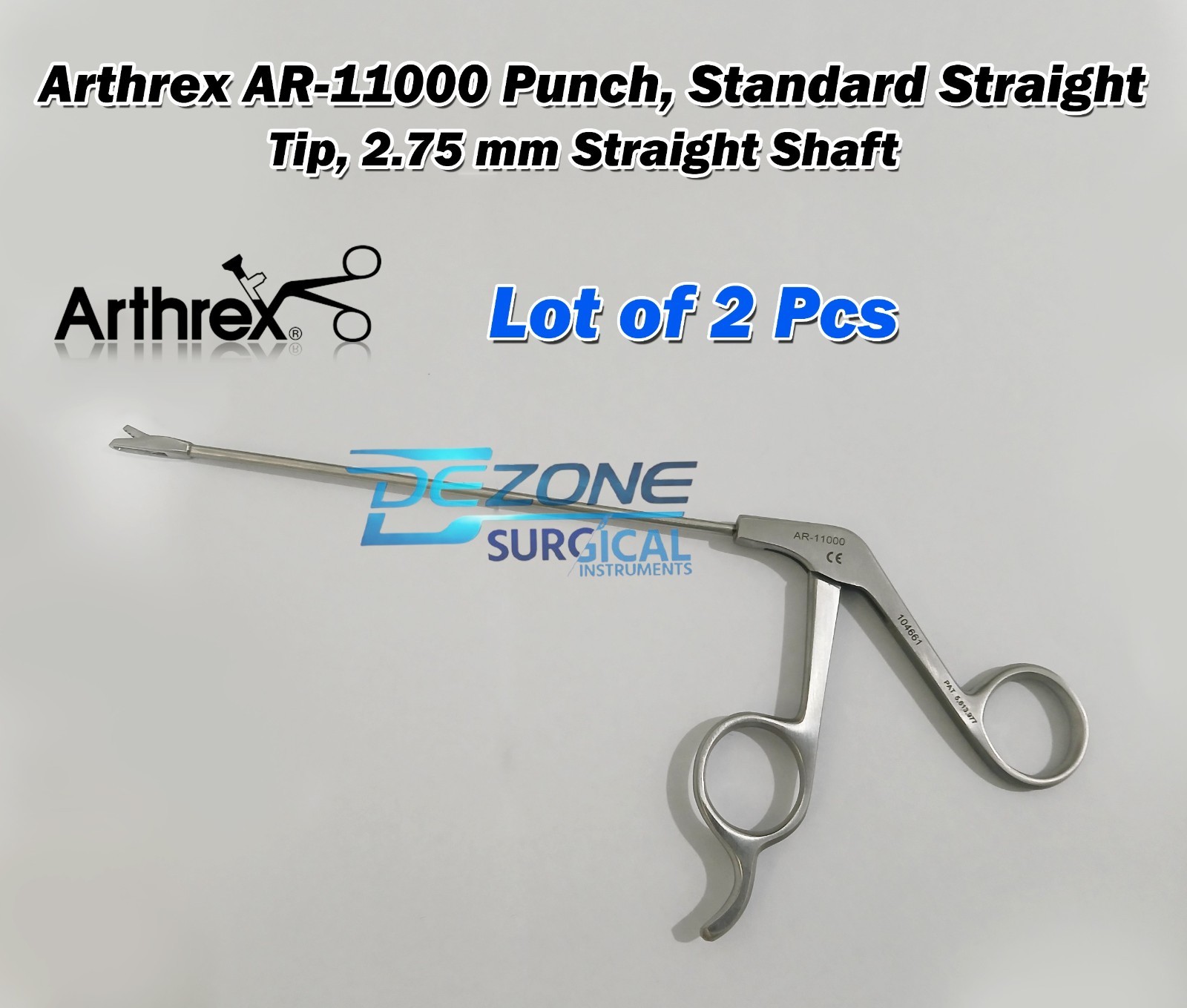 Lot of 2 Arthrex AR-11000 Punch, Standard Straight Tip, 2.75 mm Straight Shaft