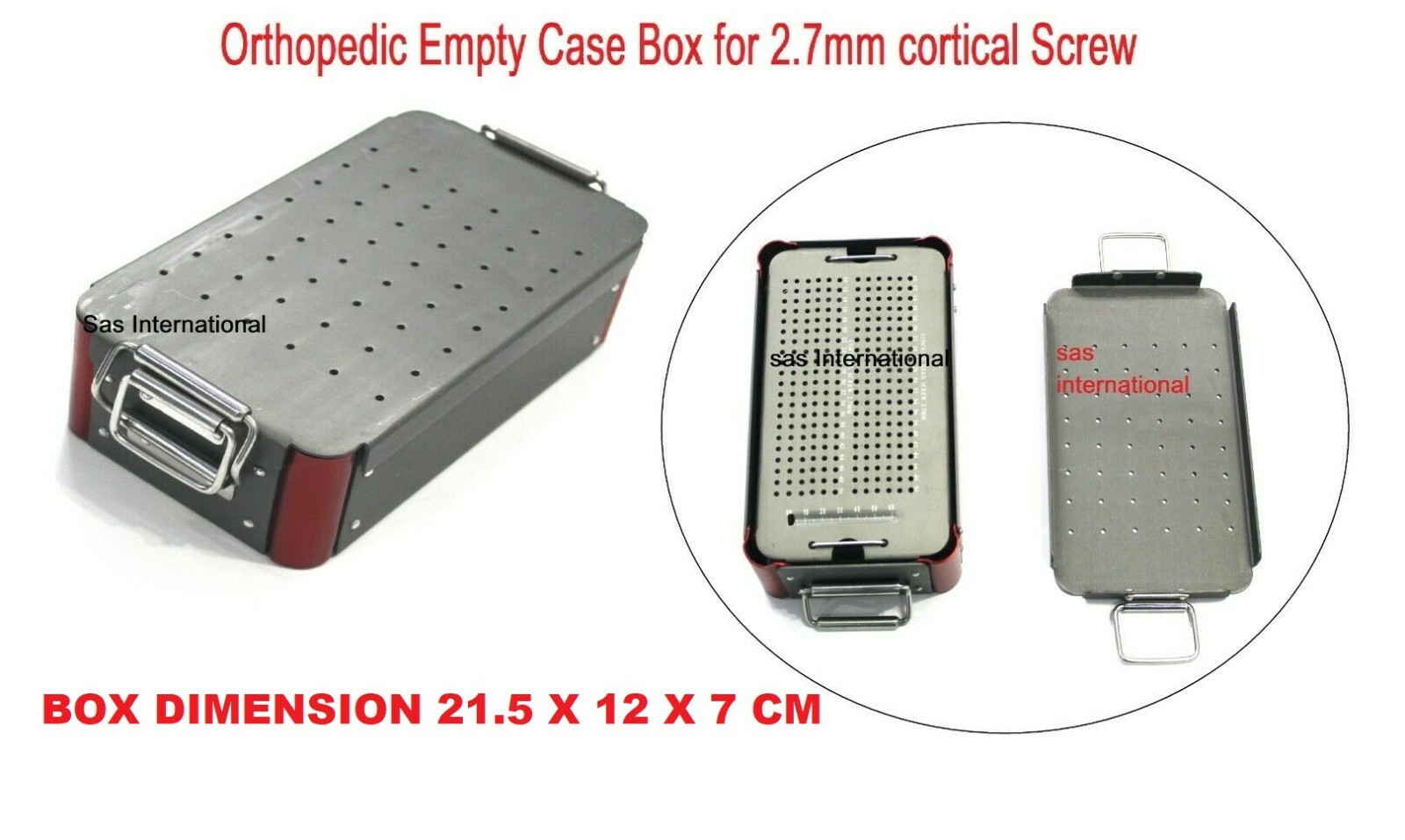 Orthopedic Empty Case Box For 2.7 mm Cortical Screw Surgical Instruments