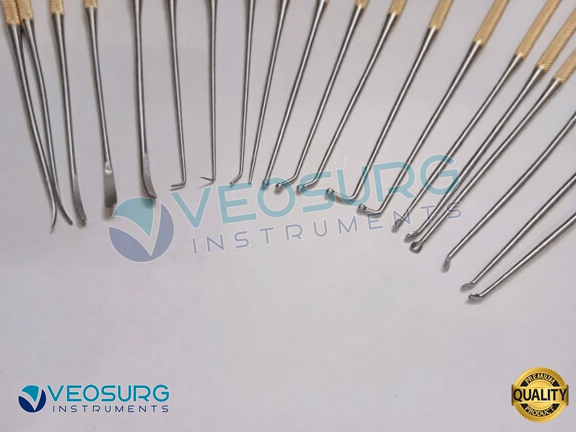 Rhoton Micro Dissector Set 20 Pieces with Gold Neurosurgery Surgical Instruments