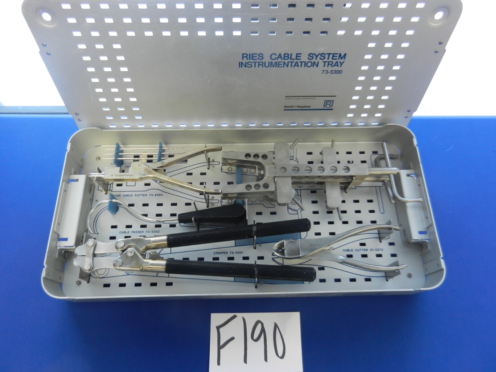 F190 Smith & Nephew Richards 73-5300 Ries Cable System Instrumentation Tray