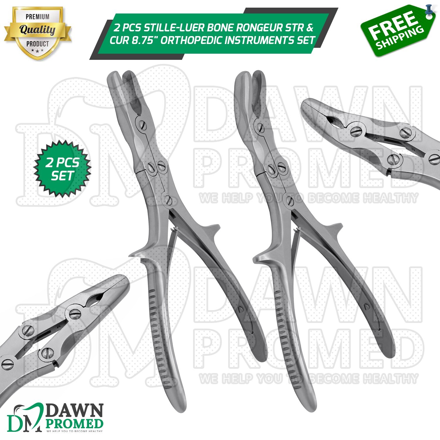 2 Pcs Stille-Luer Bone Rongeur STR & CUR 8.75″ Double Action Orthopedic German G