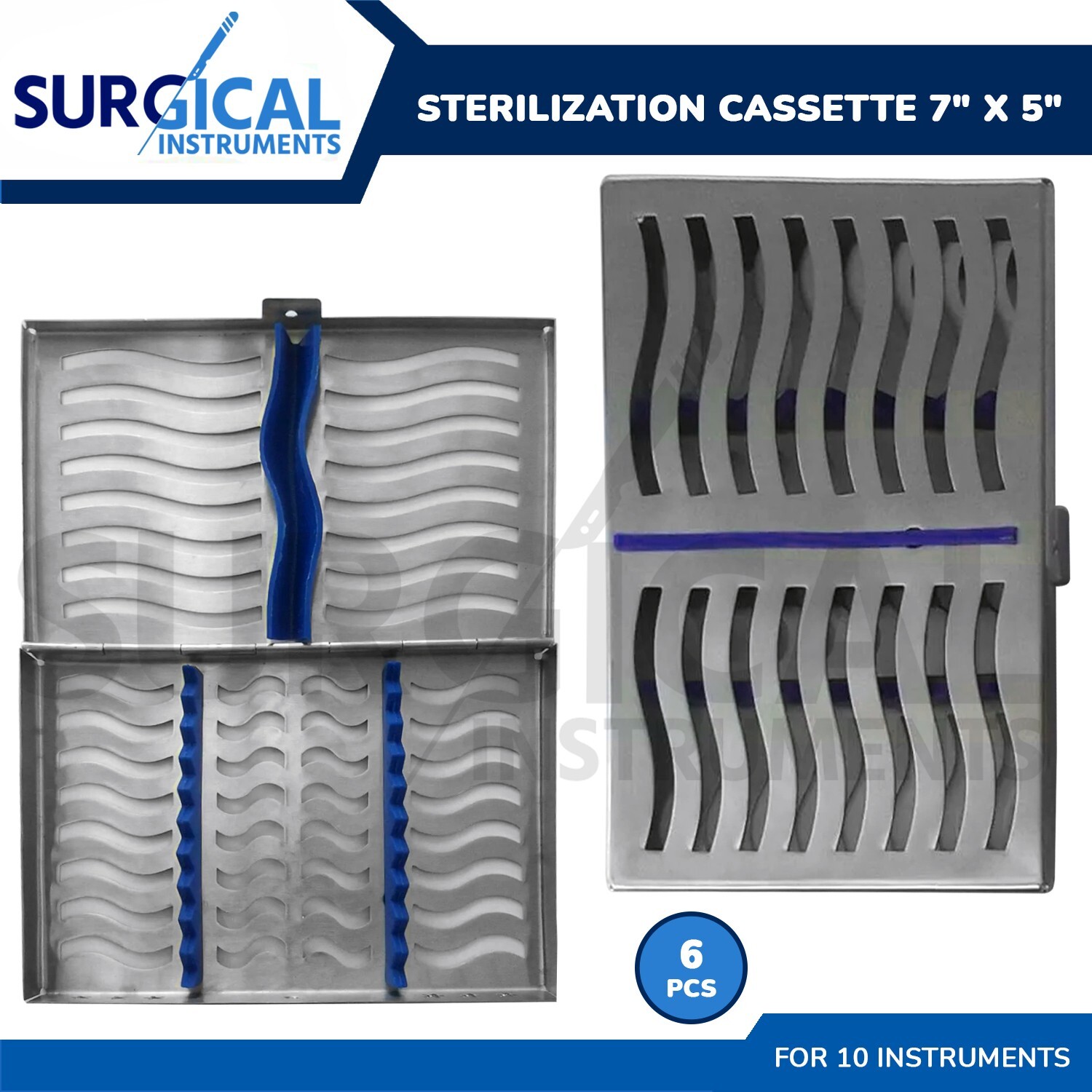 6 Dental Sterilization Cassette 7″ X 5″ Surgical For 10 Instruments German Grade