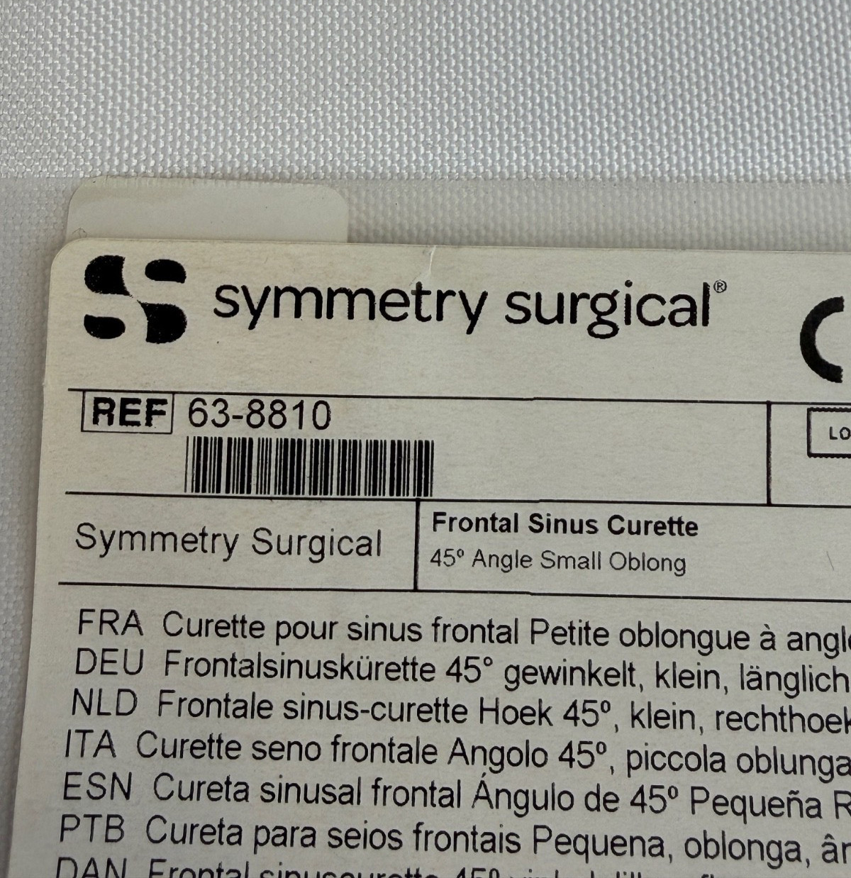 Symmetry Surgical Codman 63-8810 Frontal Sinus Curette 45° Angle Small OblongCup