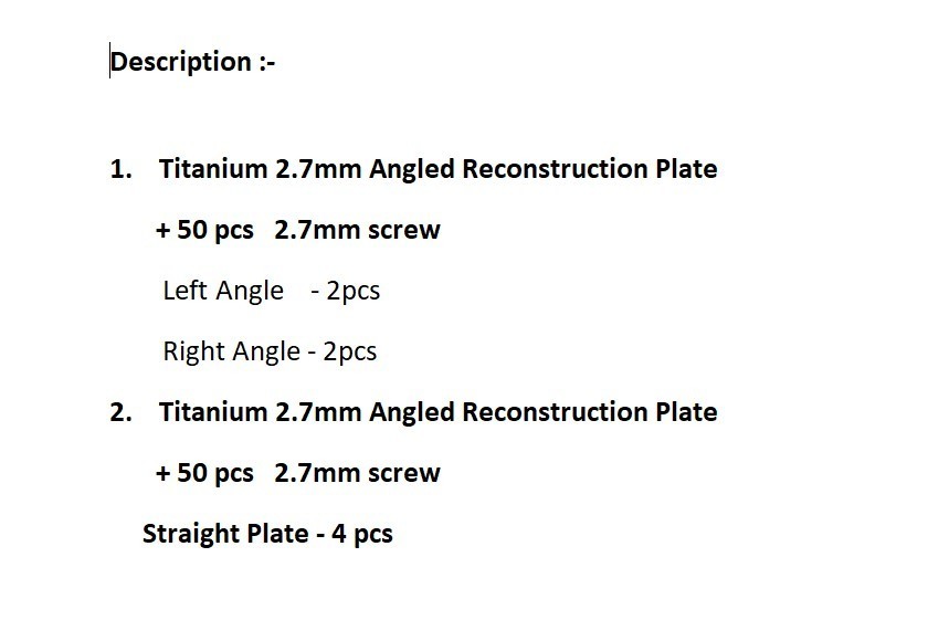 Titanium 2.7mm Angled and Straight Reconstruction Plate with 50 pcs Screw
