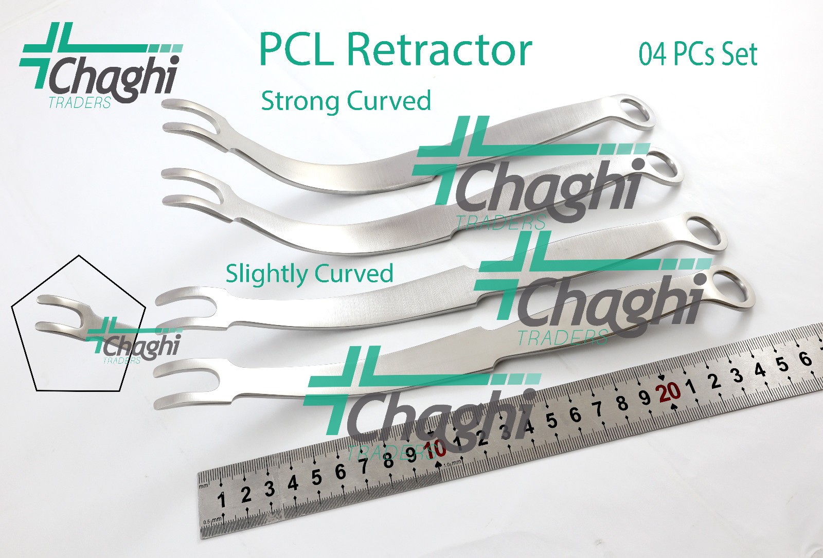 PCL Retractor Strong Slightly Curved 4PCs Set Surgical Instruments Chaghi Trader