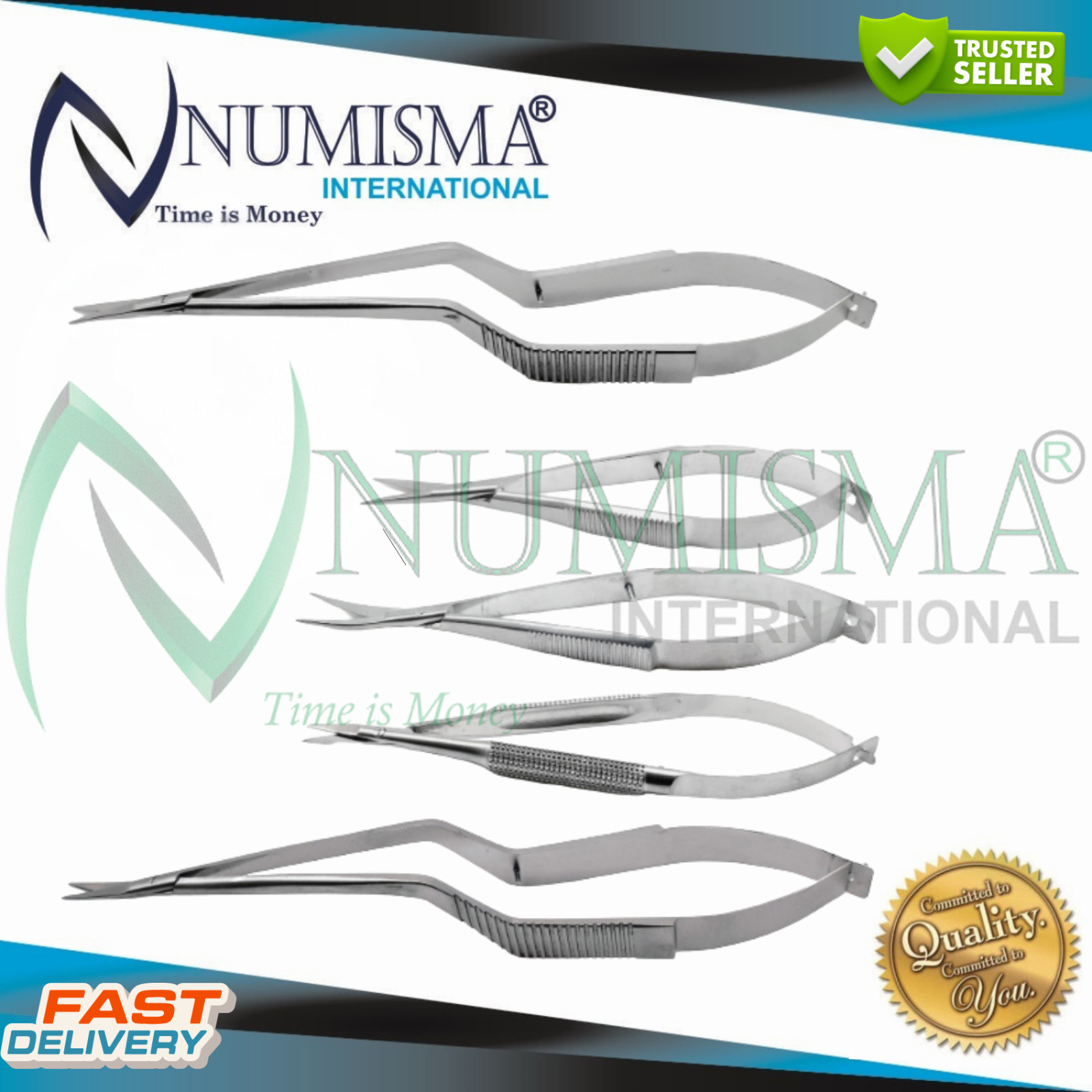 Ophthalmic Castroviejo Yasargil Scissors Micro Surgical Instruments Set of 5 Pcs