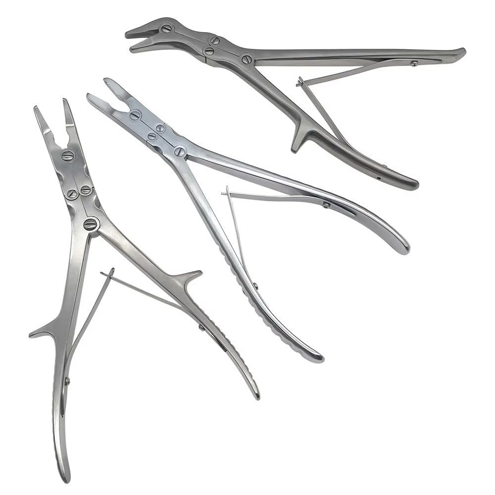 Bone Rongeur Double Action Set of 3 Straight Curved Angular Stainless Steel