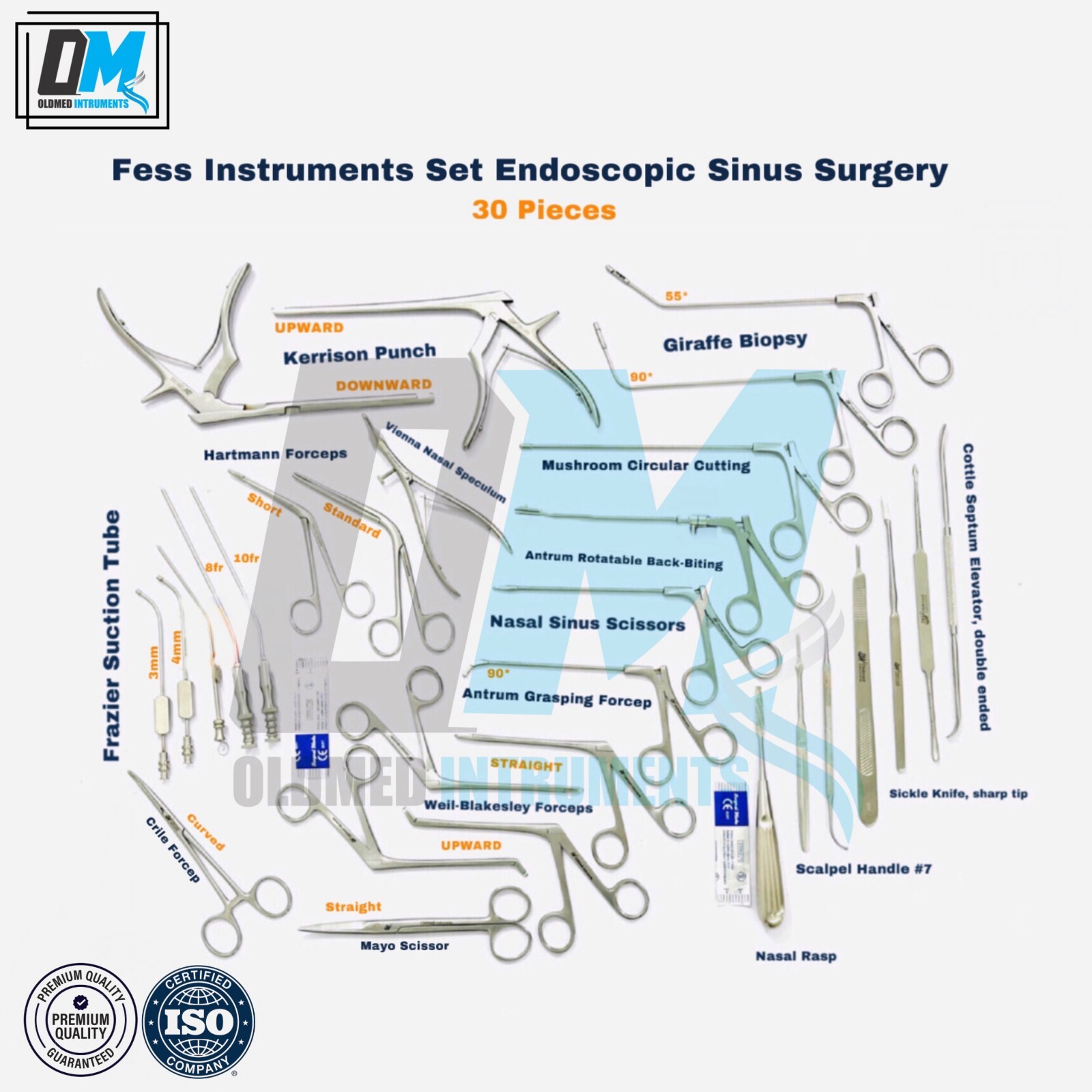 Fess Instruments Endoscopic Sinus Surgery ENT Instruments Set with Steel case A+
