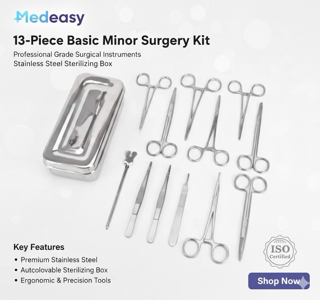 Set of 13 Pieces Basic Minor Surgery Kit Steel Box Surgical Instruments