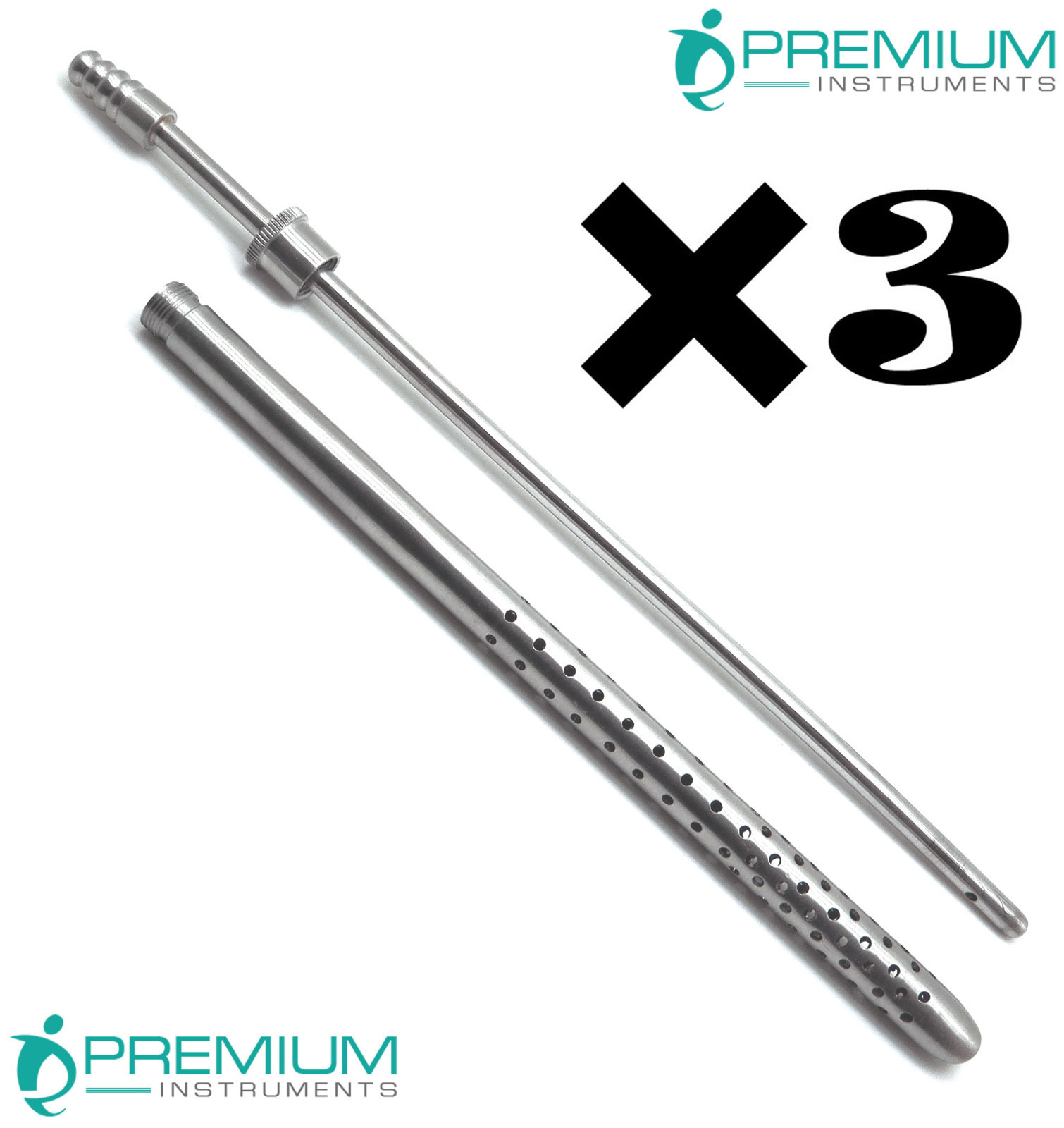 POOLE Suction Tube 30 Fr. STRAIGHT Surgical Instruments Set of 3