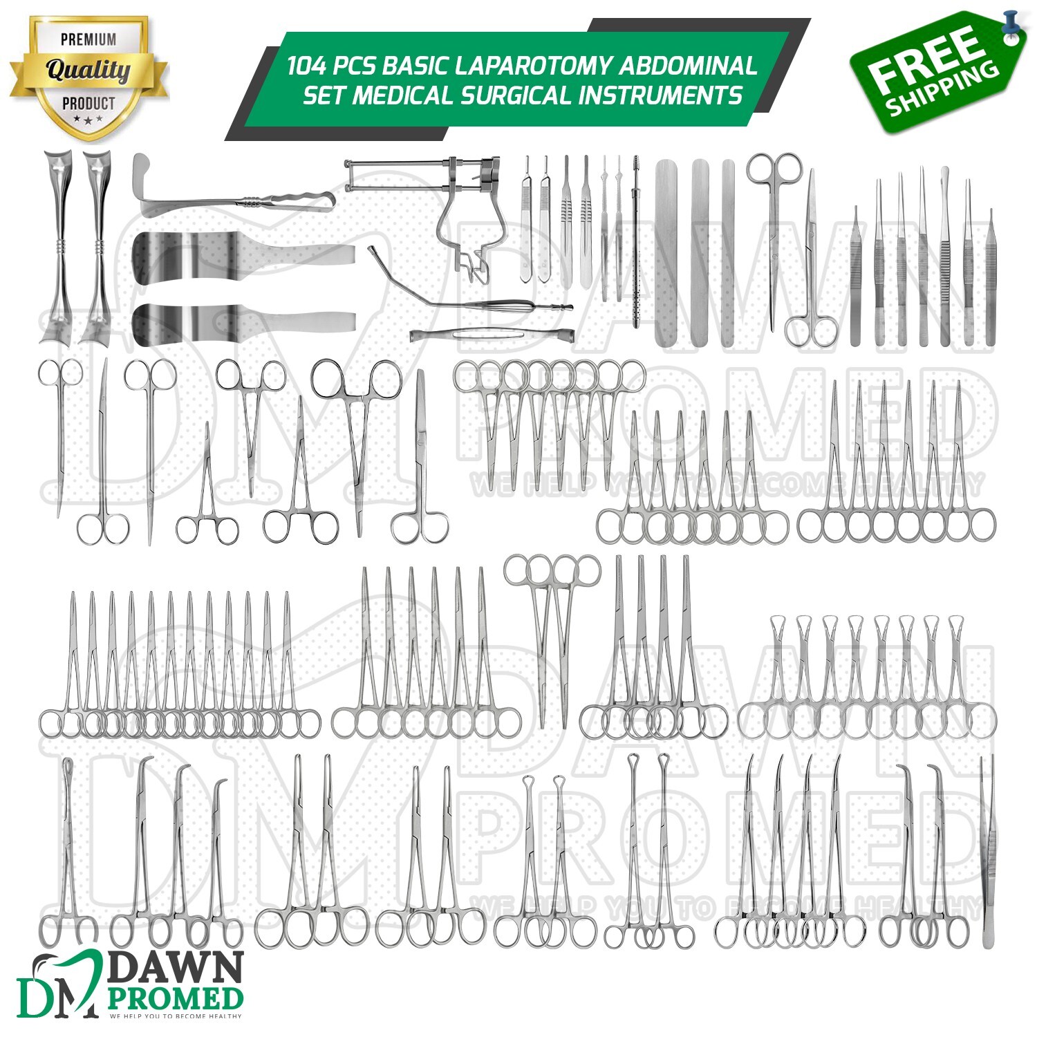104 Pcs Basic Laparotomy Instruments Abdominal Set Medical Surgical German Grade