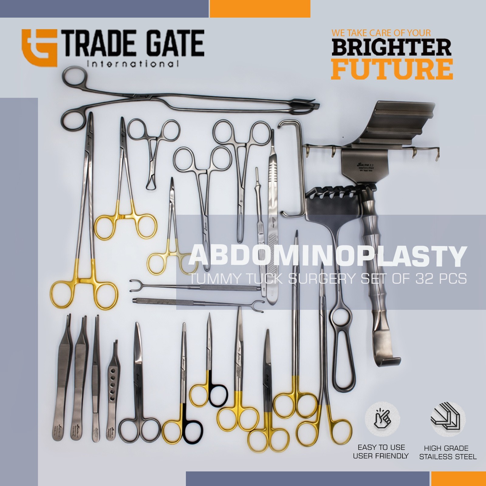 Abdominoplasty Tummy Tuck Surgery Set of 30 Pcs, Plastic Surgery Instruments