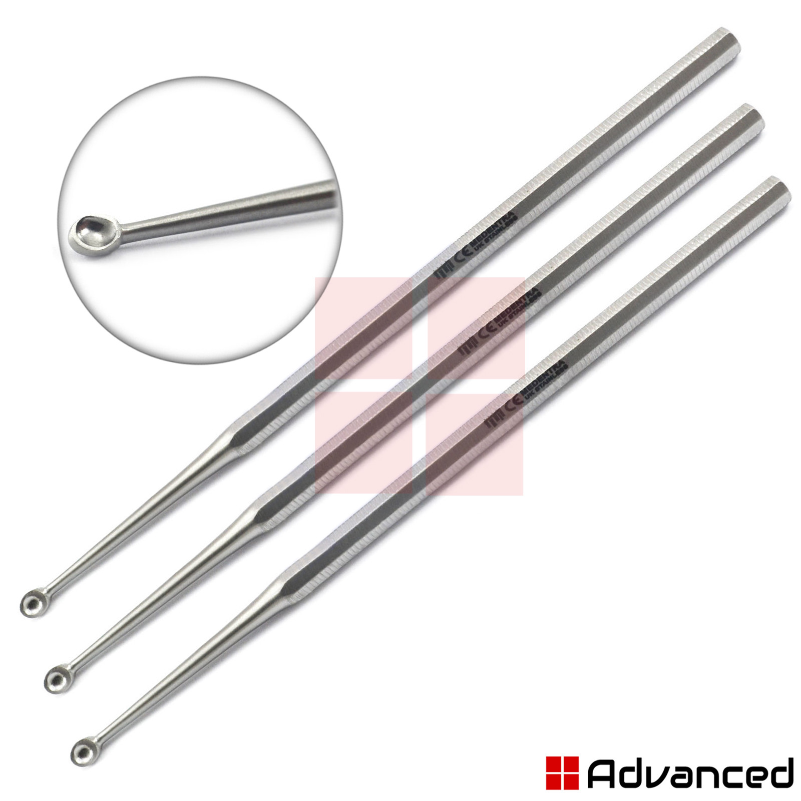 X3 Dermal Verruca Curette 4mm Nail Elevator Ear Cleaner Orthopedic Curettes New