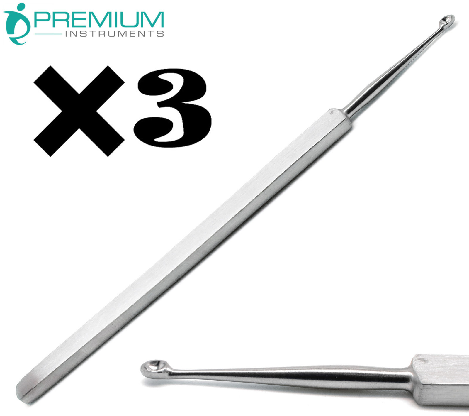 3 Pcs ENT Meyhoefer Chalazion Ear Curettes # 4 Cupped 3mm Surgical Tools