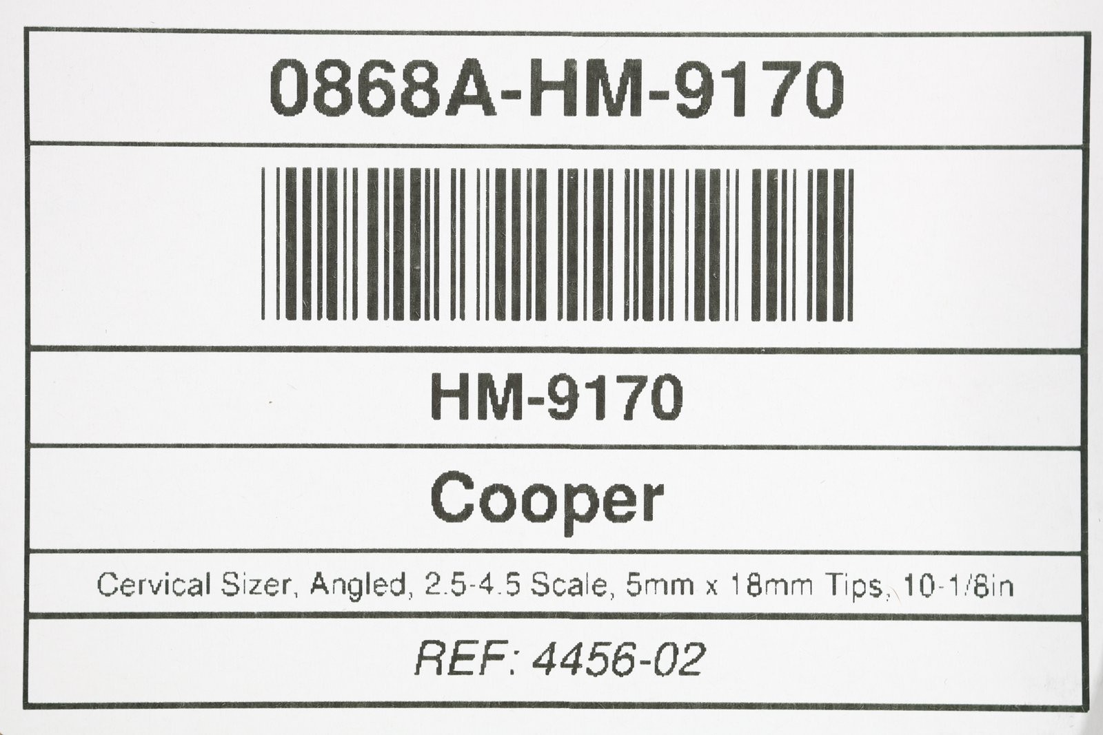 Cooper 4456-02 Cervical Sizer, Angled, 2.5-4.5 Scale, 5mm x 18mm Tips, 10-1/8in