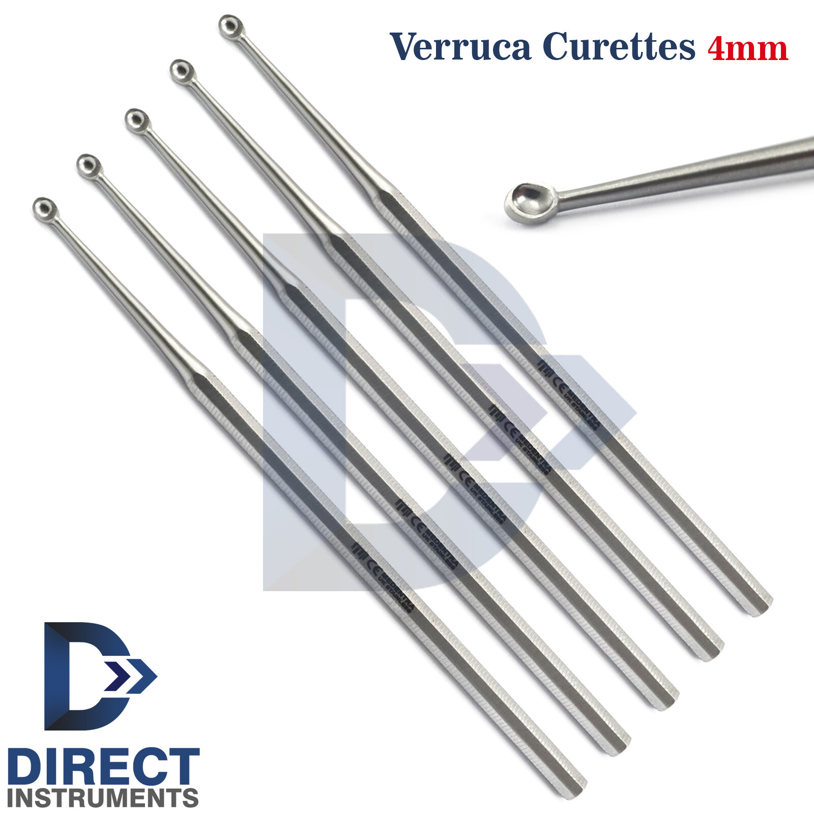 5Pcs Surgical Verruca Dermal Curettes 4mm Skin Treatment Plantar Chiseling Scrap